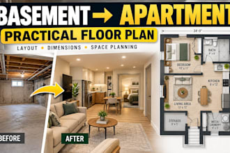 design a basement apartment conversion with a practical residential floor layout