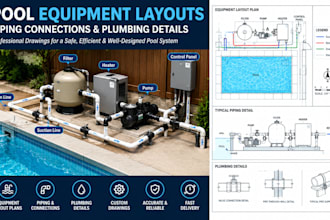 design pool equipment layouts, piping connections and plumbing details