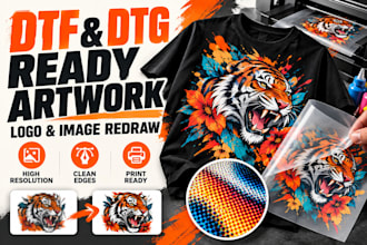 redraw artwork in vector for dtf, dtf and screen printing