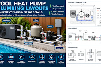 create pool heat pump plumbing layouts, equipment plans and piping details