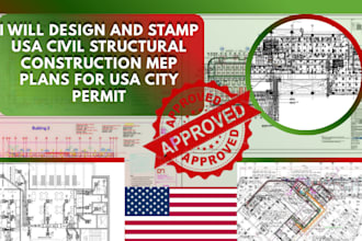design and stamp USA civil structural construction mep plans for USA city permit