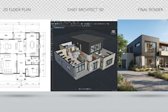 create architectural permit drawing and editable chief architect 2d, 3d model