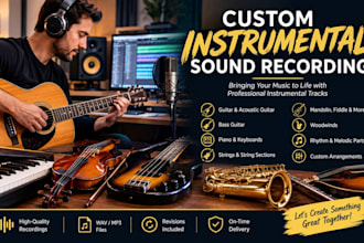 record custom instrumental tracks, guitar, bass, strings