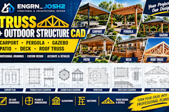 design carport, pergola, gazebo, patio, deck and roof truss cad plans