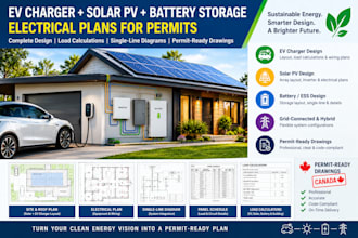 design ev charger, solar and battery storage electrical plans for permits
