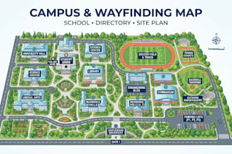 create campus map, school wayfinding map, directory map and site plan