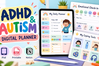 design premium adhd planners and autism worksheets for kids or adult