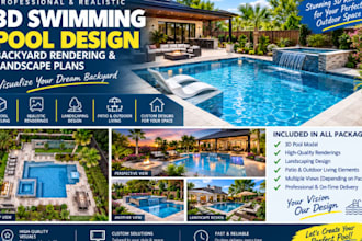 create 3d swimming pool design, backyard rendering, and landscape plans