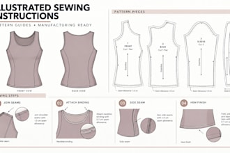 create illustrated sewing instructions and pattern guides for manufacturing