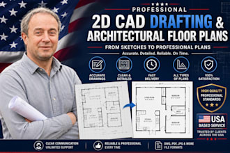 do professional 2d cad drafting and architectural floor plans from sketches