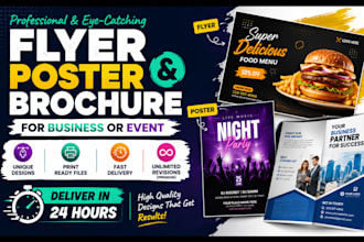 design print ready flyer, poster, and bronchure for business or event in 24 hour