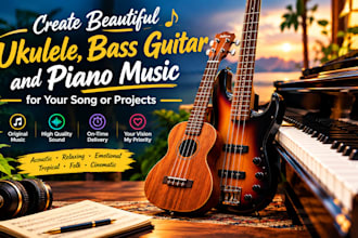 record ukulele, bass guitar and  piano for  country music  for your song