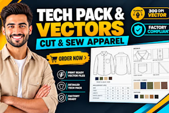 prepare print ready vector files and tech pack for cut and sew apparel