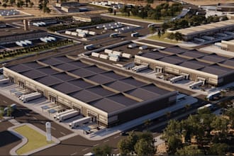 design 3d warehouse facility, factory logistics center masterplan with 3d render