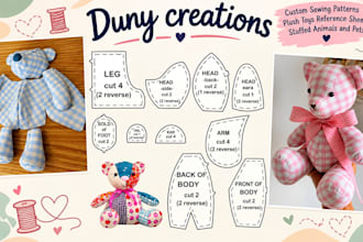 create custom sewing patterns for plush toys, stuffed animals and pets