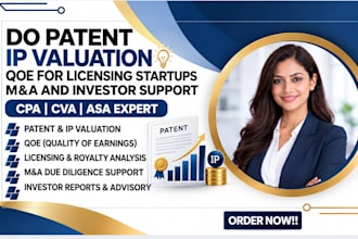 do patent IP valuation, qoe for licensing startups m a and investors cpa cva asa