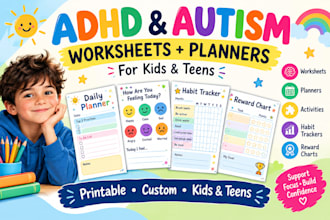 design adhd planners and autism worksheets for kids and teens