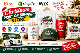 design etsy shopify wix christmas print on demand store mug tshirt hiking car