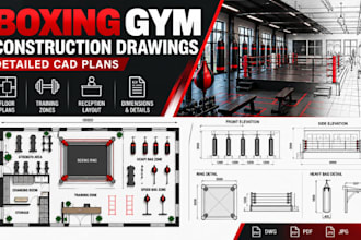 design boxing gym construction drawings, detailed cad plans