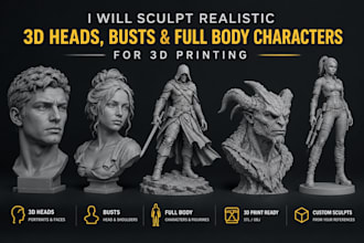 sculpt realistic 3d heads, busts and full body characters for 3d printing