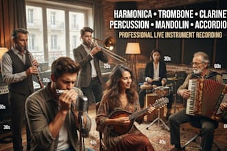 record harmonica trombone clarinet percussion mandolin accordion for your track