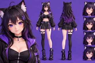 create 3d character for 3d vtuber, vrchat, rigging, 3d model and 3d vroid
