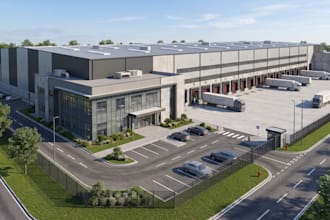 do 3d warehouse design, industrial and commercial building, 3d render