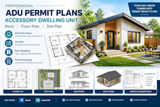 design adu permit plans, accessory dwelling unit, revit, floor plan, site plan