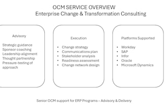 deliver executive level organizational change management for erp transformations