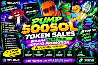 pump 500sol token sales solana meme coin crypto promotion meme coin promotion
