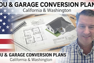 draw adu and garage conversion plans for california and washington home addition