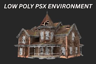 create low poly psx horror environment, retro game map and 3d assests