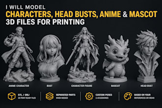 model characters, head busts, anime and mascot 3d files for printing