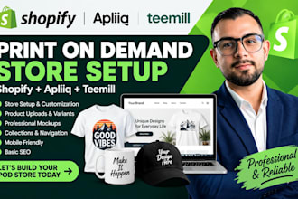 setup apliiq shopify print on demand store teemil pod bulk product mockup design