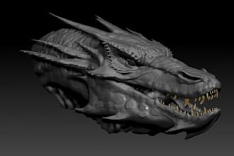 sculpt 3d animal,human,creature head bust, anatomy, zbrush sculptor,3d printing