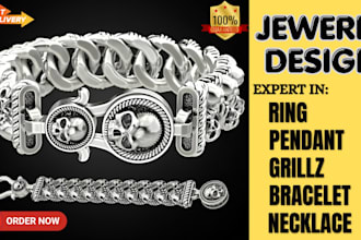design 3d cad jewelry, custom grillz, pendants, jewelry sketches, 3d rendering