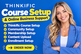 thinkific course setup community membership content upload and enrollment