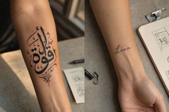 design arabic calligraphy tattoo and minimalist name tattoo