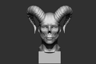 model demon head bust, 3d creature, monster, dnd model for printing, split stl