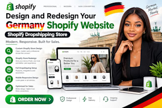 design and redesign your germany shopify website, shopify dropshipping store