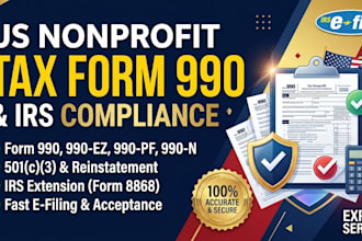 prepare and file US nonprofit tax form 990, 990ez, 990pf, 990n