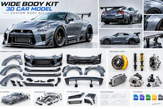 realistic 3d car model widebody kit 3d truck model custom body kit automotive
