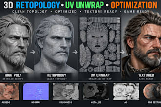 manually retopology uv unwrap texture baking and optimize 3d model for game