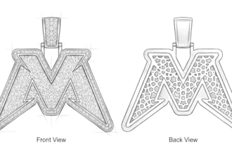 hand drawn rapper bling necklace pendant sketch design iced out pendant sketch