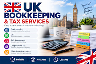 do UK bookkeeping, vat, self assessment, corporation tax,filing annual accounts