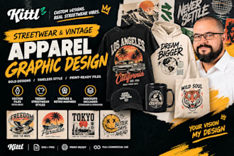 create trendy streetwear and vintage apparel graphics in kittl