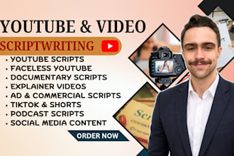 write youtube scripts, podcast video scripts, social media content, documentary
