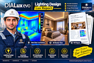 dialux evo lighting design, lux calculations and photometric report