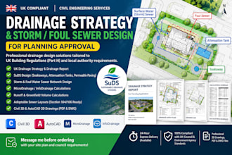 design UK drainage strategy for planning approval, storm and foul sewer design