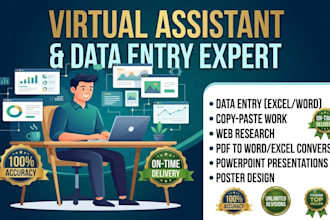 be your virtual assistant for data entry, copy paste work